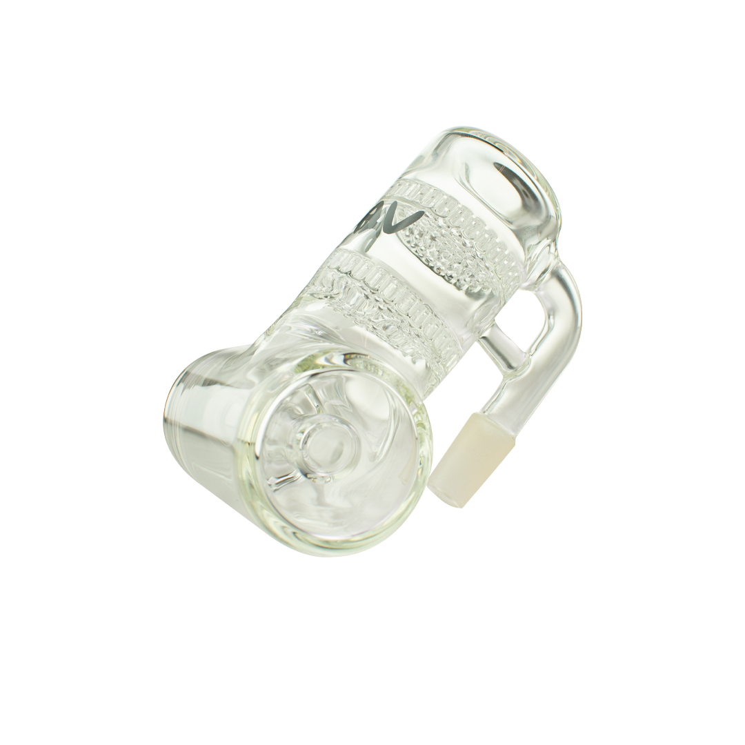 MAV Glass Double Honey Disc Inline Ash Catcher 14/90°, clear glass, angled side view