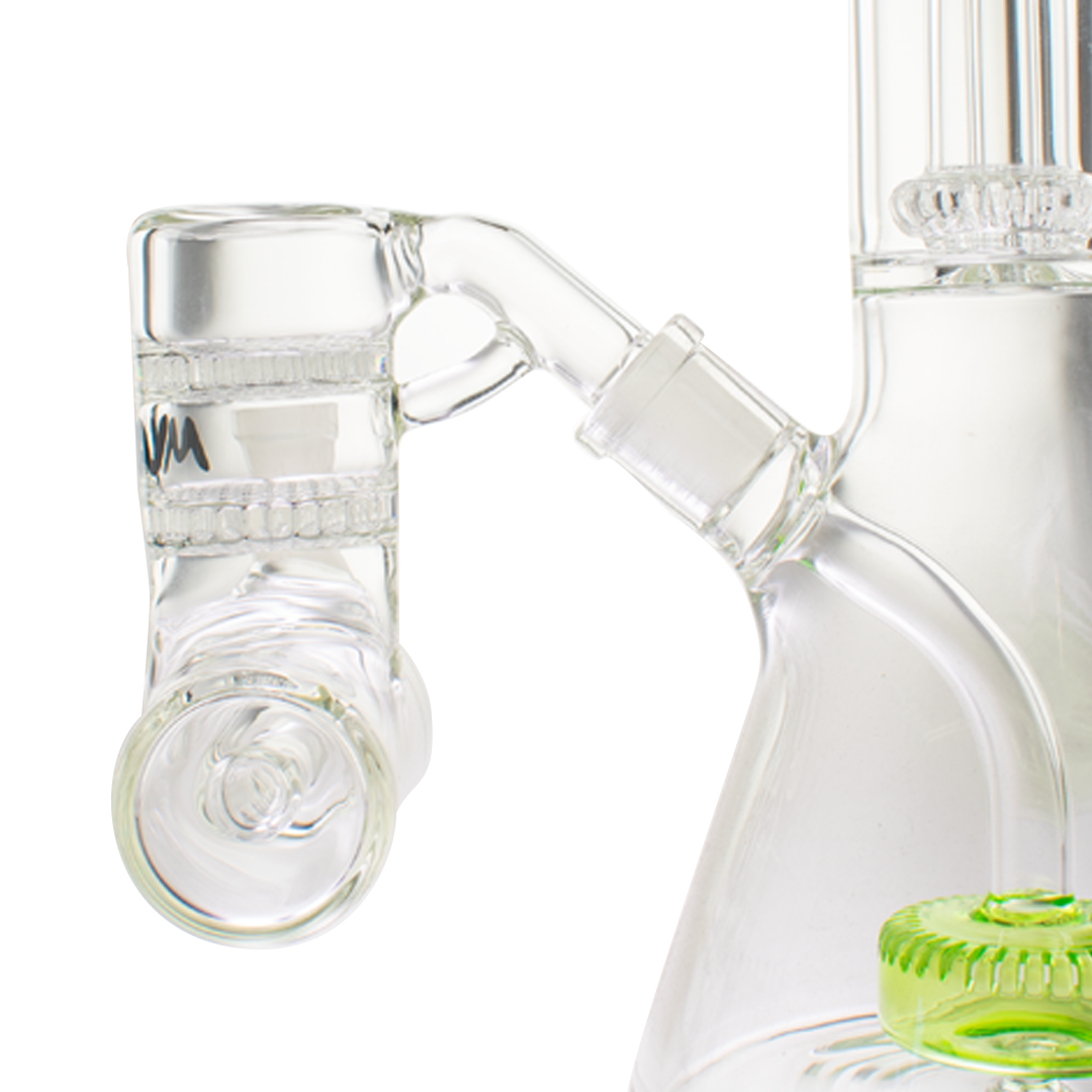 MAV Glass Double Honey Disc Inline Ash Catcher 45° angle view attached to bong