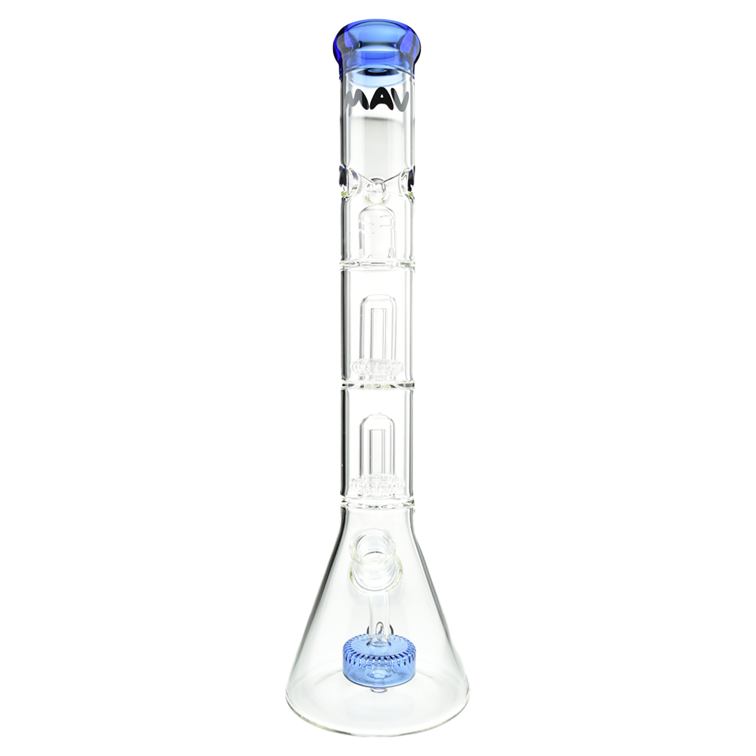 MAV Glass 18" Double Slitted Puck to UFO Beaker Bong in Blue - Front View