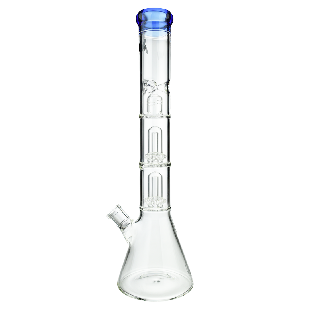 MAV Glass Double UFO Beaker Bong in Ink Blue with Dual Percolation - Front View