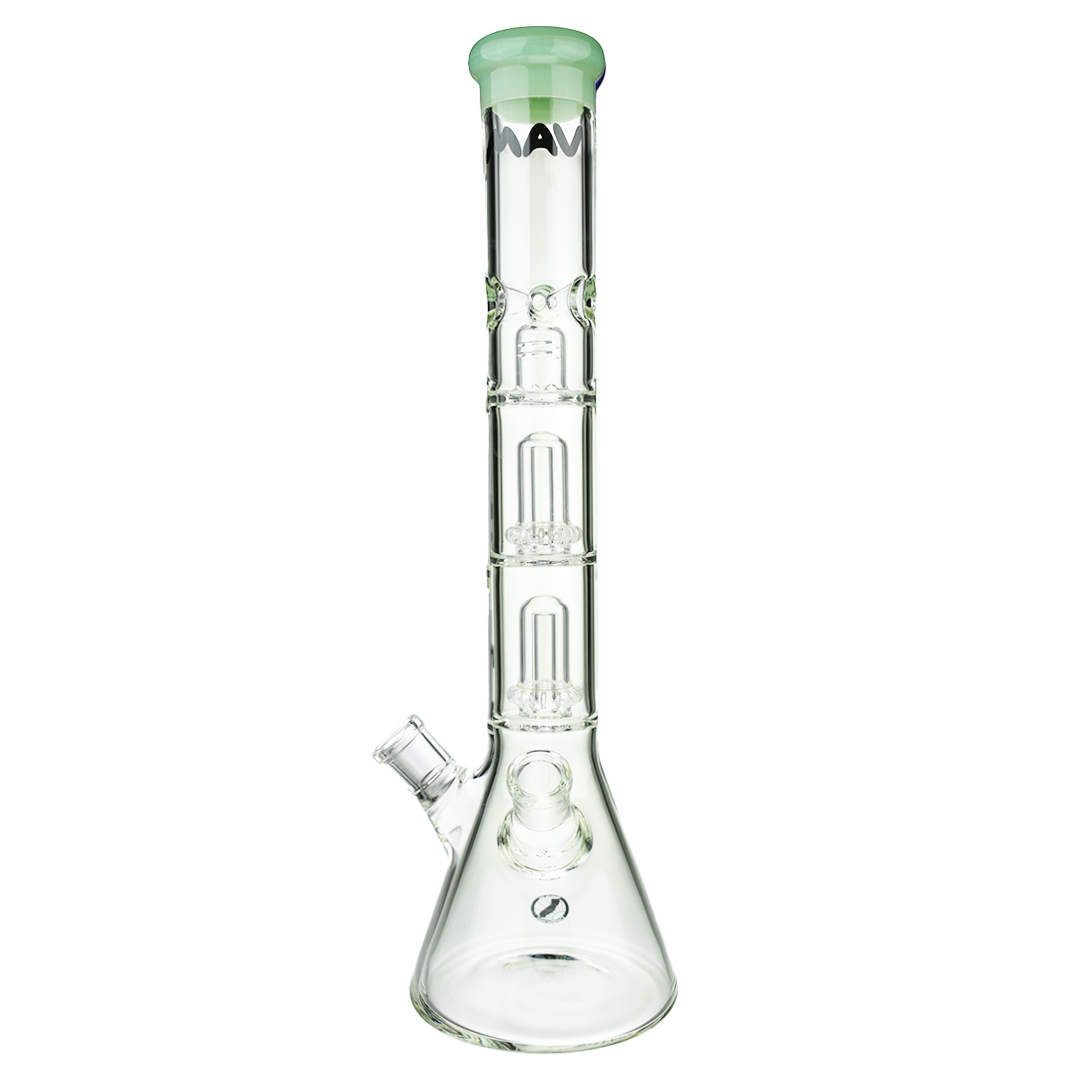 MAV Glass Double UFO Beaker Bong in Seafoam, 18" Tall, 18-19mm Joint, Front View