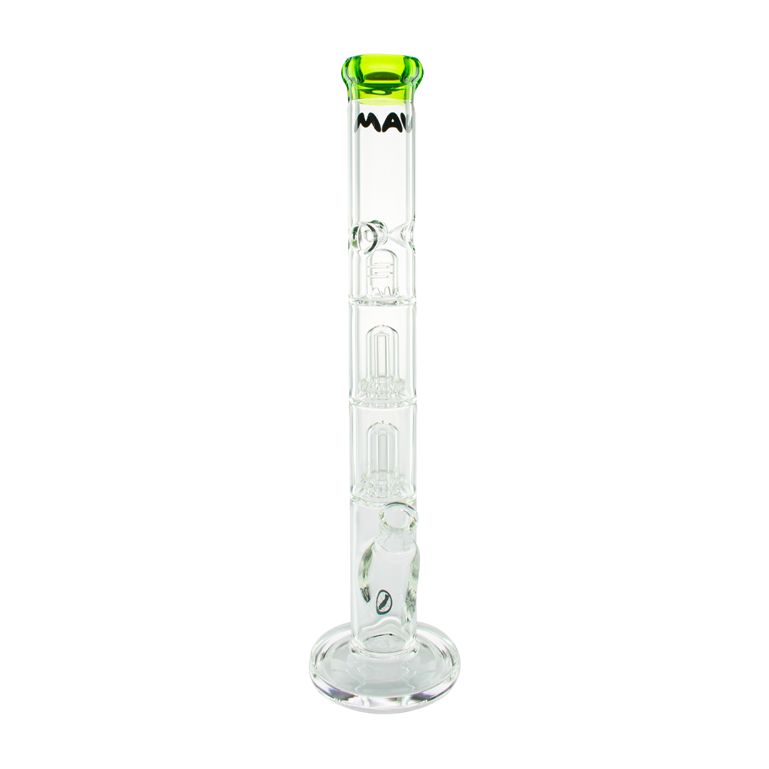 MAV Glass Double UFO Straight Bong with Showerhead Percolator, 18" Height, Front View on White Background