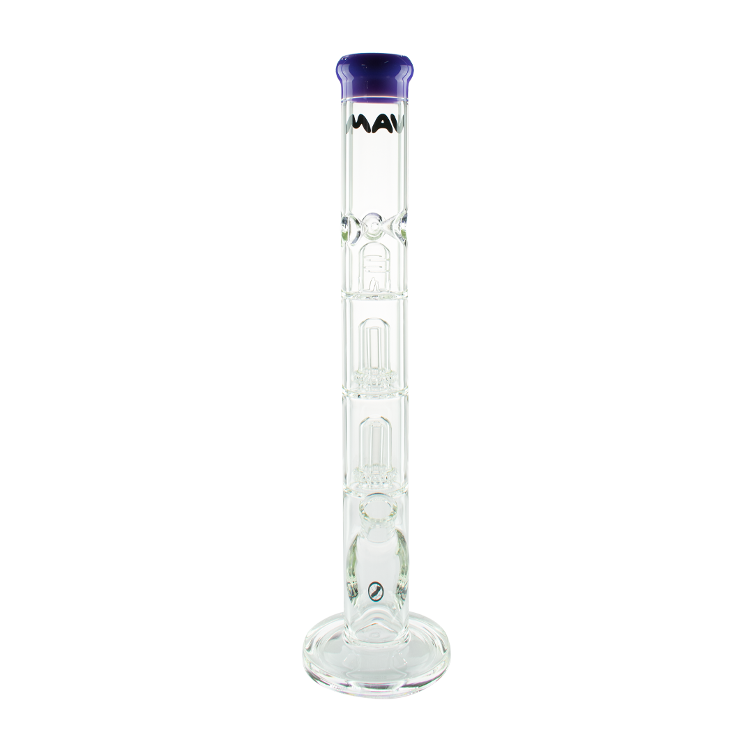 MAV Glass Double UFO Straight Bong in Purple with Showerhead Percolators Front View