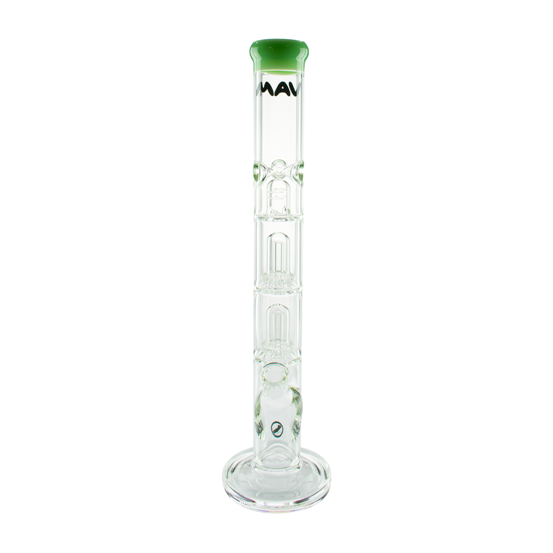 MAV Glass Double UFO Straight Bong in Sea Foam with Showerhead Percolators, 18" Height, Front View