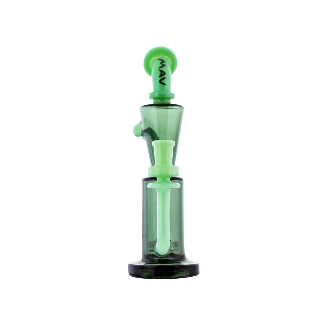 MAV Glass Echo Park Rig in Seafoam, 9.5" tall with beaker design and recycler, front view on white background