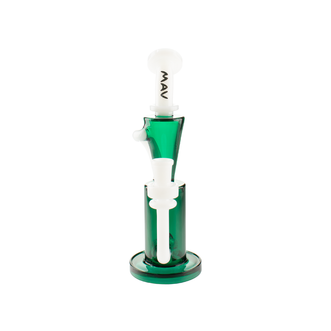 MAV Glass Echo Park Rig in Teal, 9.5" Beaker Recycler Dab Rig with Glass on Glass Joint, Front View