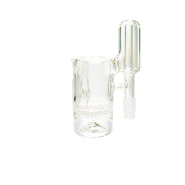 MAV Glass Honey Splashproof Ash Catcher with 90° Joint and Percolator, Front View on White Background