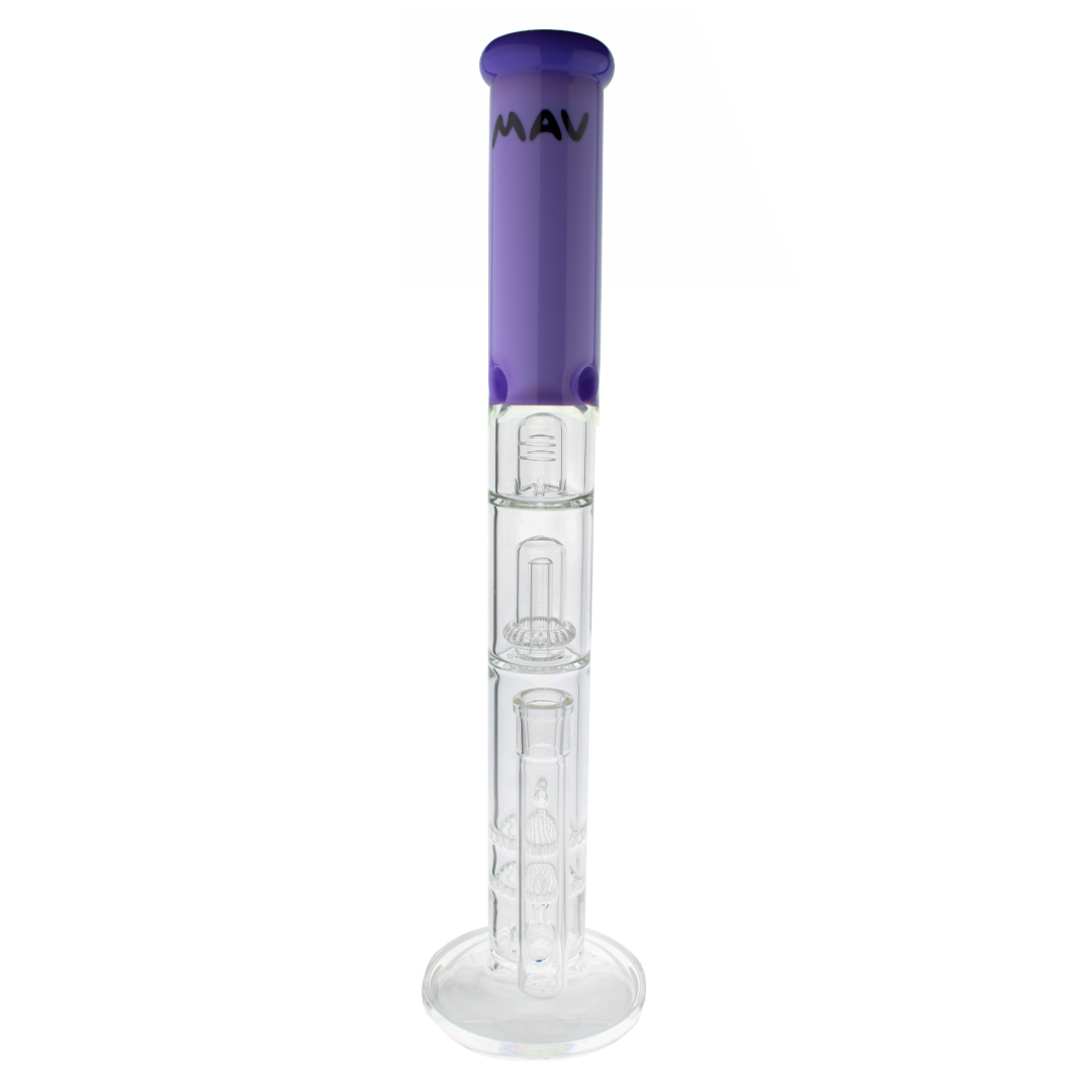 MAV Glass Inline to Double Honeycomb to UFO Straight Bong in Purple, Front View