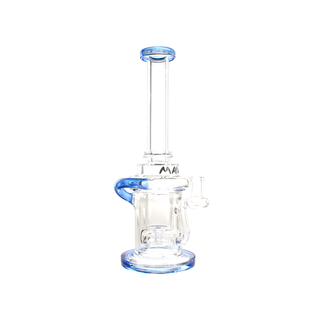 MAV Glass Lunada Bay Incycler Single Uptake Dab Rig in Blue, Front View with Glass on Glass Joint