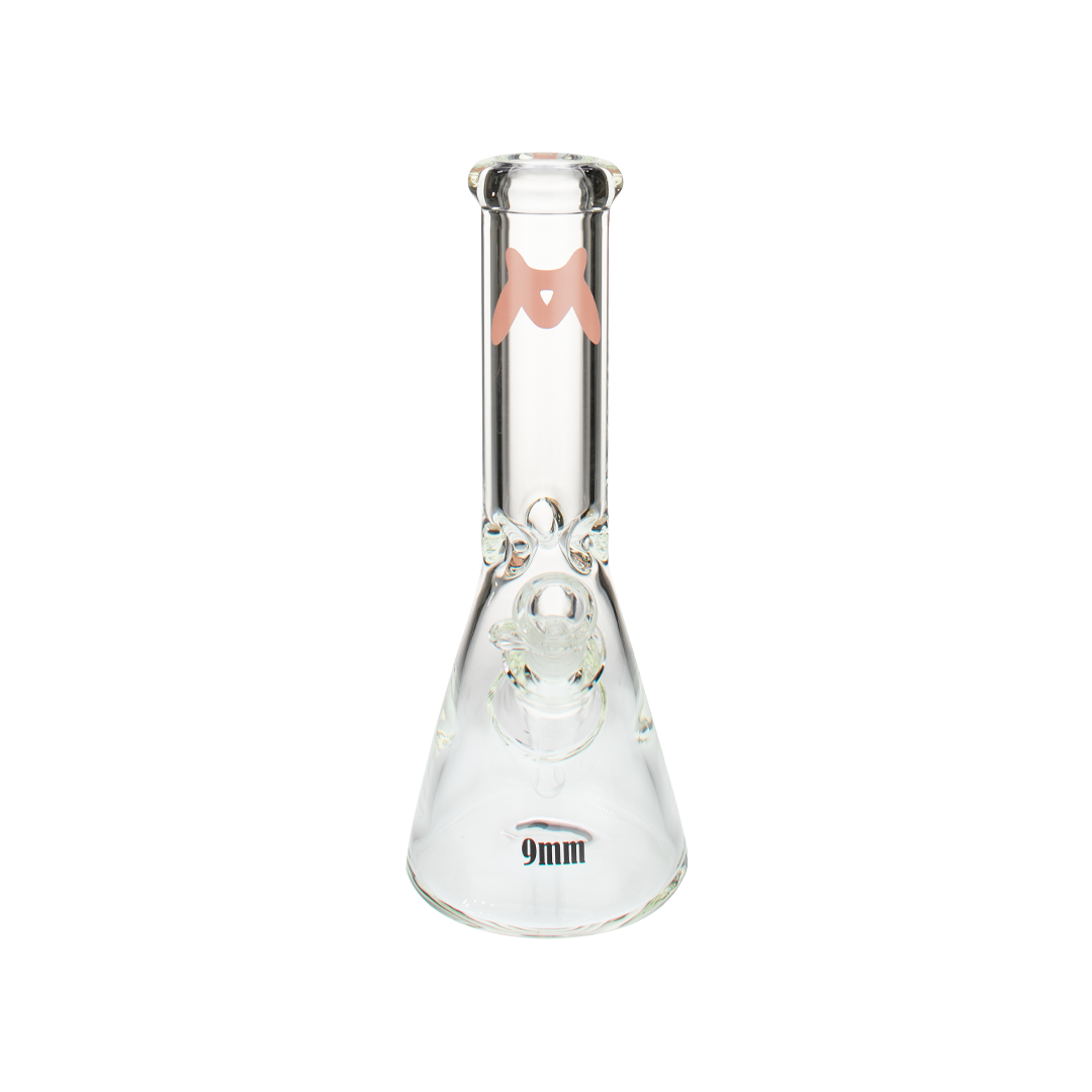 MAV Glass - 9mm Pink Classic Beaker Bong 12'' Front View on White Background