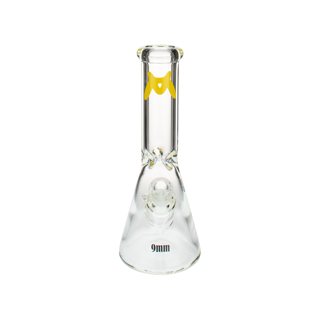 MAV Glass 12'' Classic Beaker Bong in Yellow, 9mm Thick with Heavy Wall Design, Front View