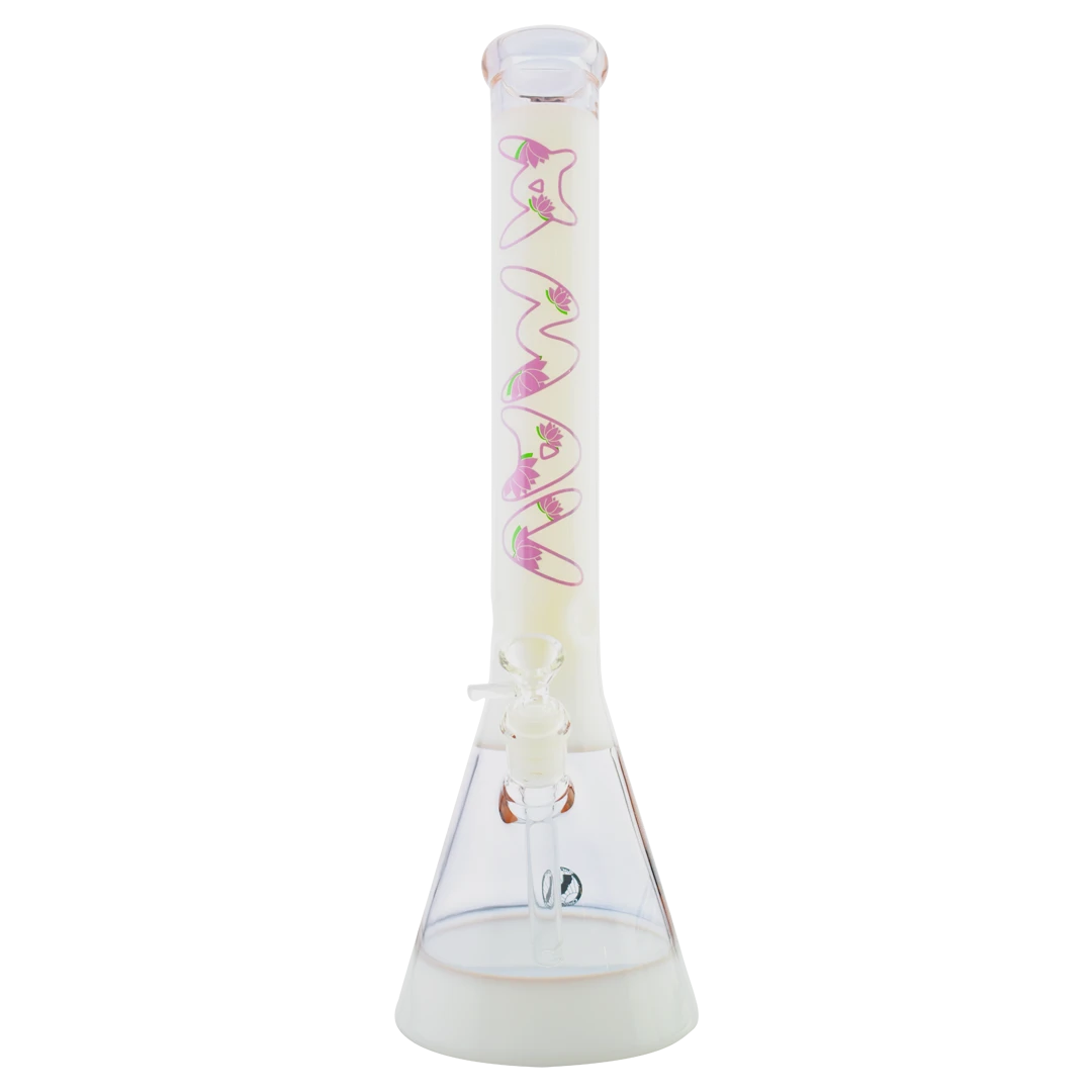 MAV Glass - B18 2 Tone Beaker Bong in Pink Cherry, Front View with Clear Borosilicate Glass
