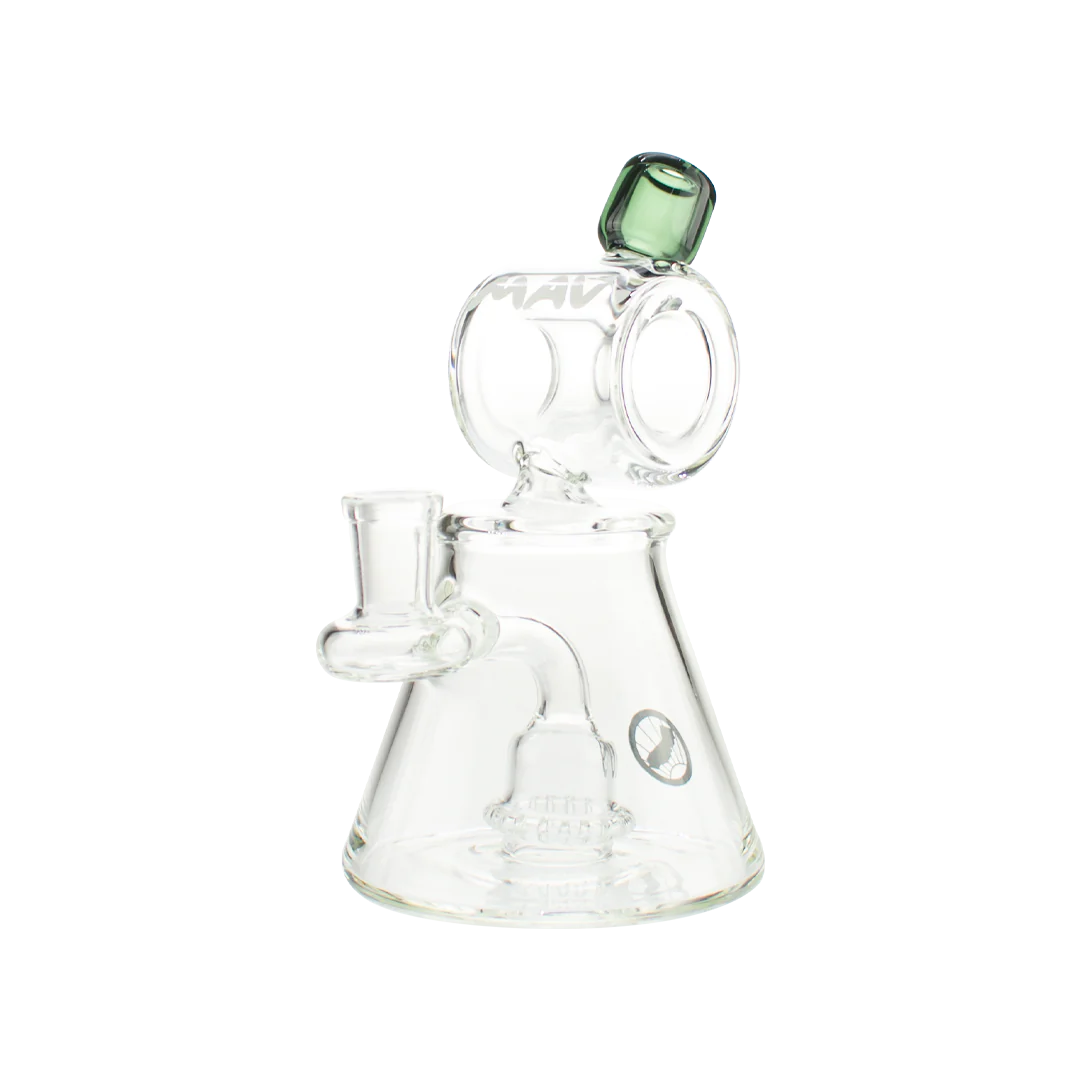 MAV Glass - Barrel Top Pyramid UFO Beaker Bong, Clear, Front View, Compact Design