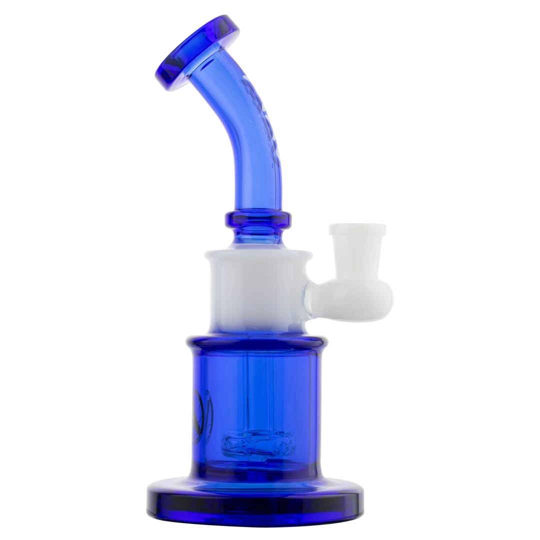 MAV Glass Birthday Cake Beaker Bong in Blue/White, Compact 8" Design, Side View