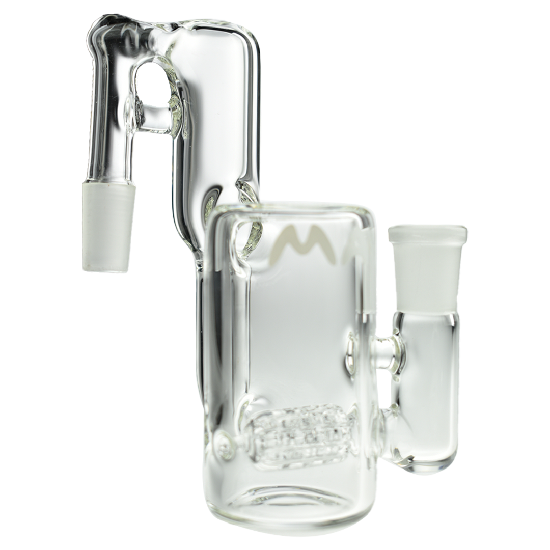 MAV Glass - Inline Recycling Ash Catcher, 6" Height, 14mm 90 Degree Joint, Clear Side View