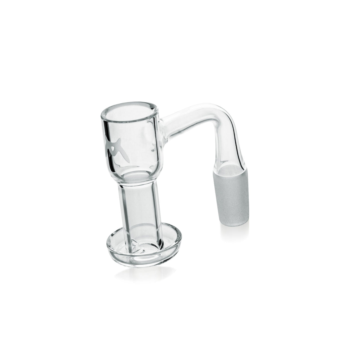 MAV Glass Quartz Terp Slurper V2, clear banger hanger design, 20mm, for bongs, side view on white background