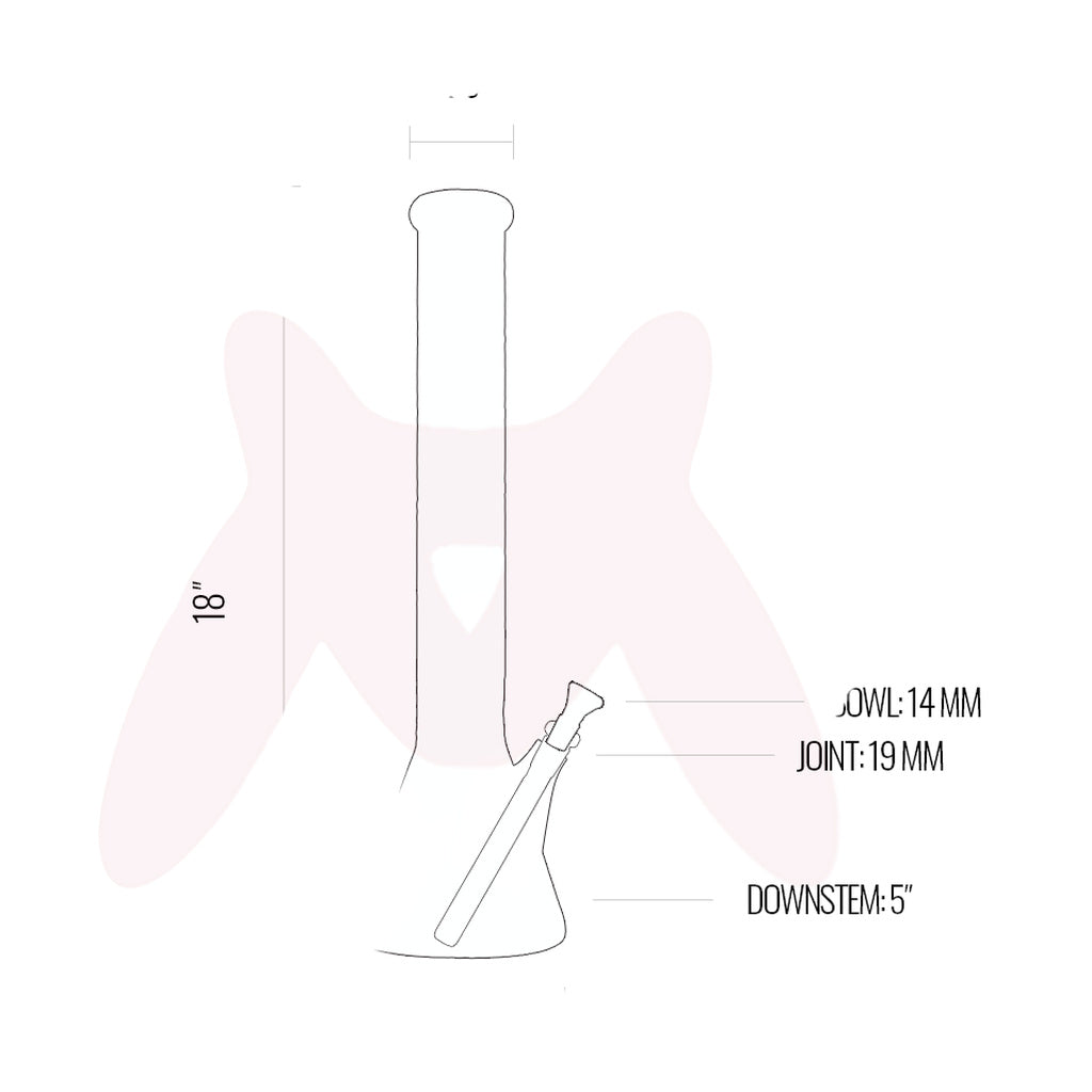 MAV Glass Maverick 18'' Beaker Bong with Ashcatcher, 5mm Thick, Side View Diagram