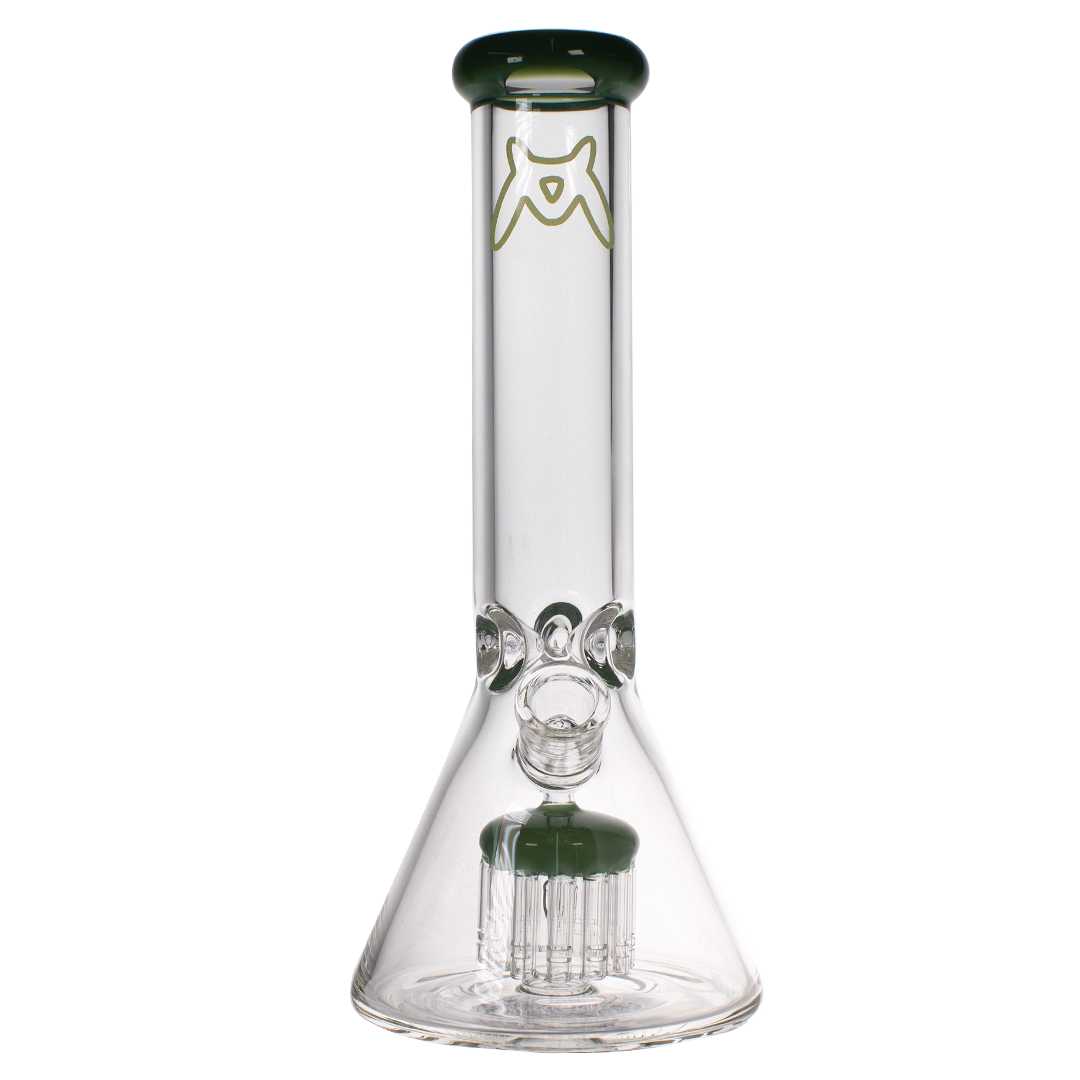 MAV Glass - 12-Arm Beaker Bong in Forest Green with Thick Glass, Front View