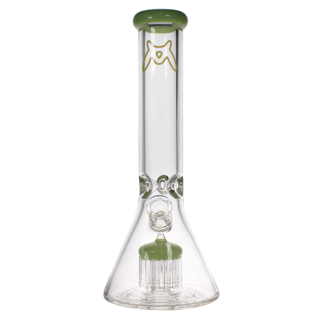 MAV Glass - 12" 12-arm Beaker Bong in Slime Green with Heavy Wall Glass, Front View