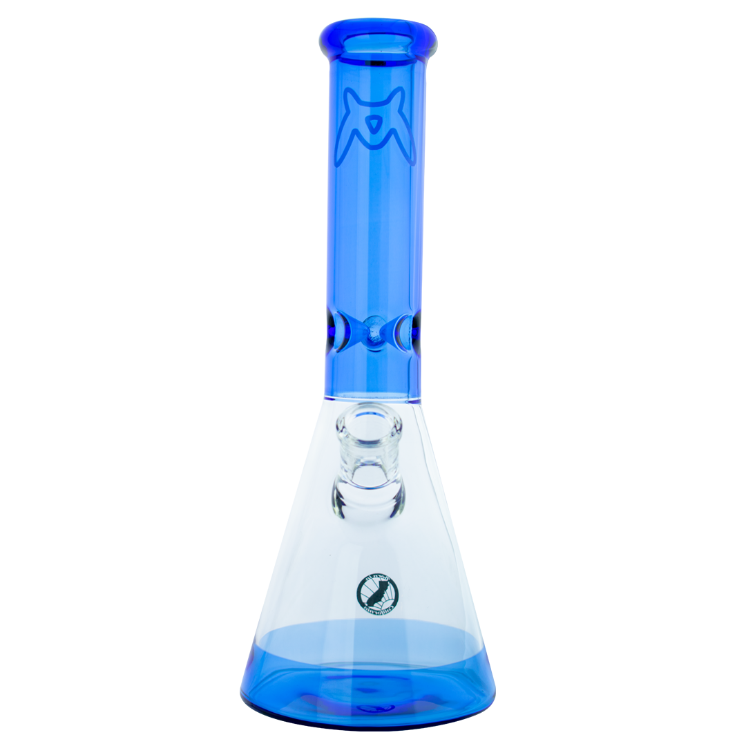 MAV Glass - 12" Full Color Beaker Bong in Blue with Clear Base, Front View