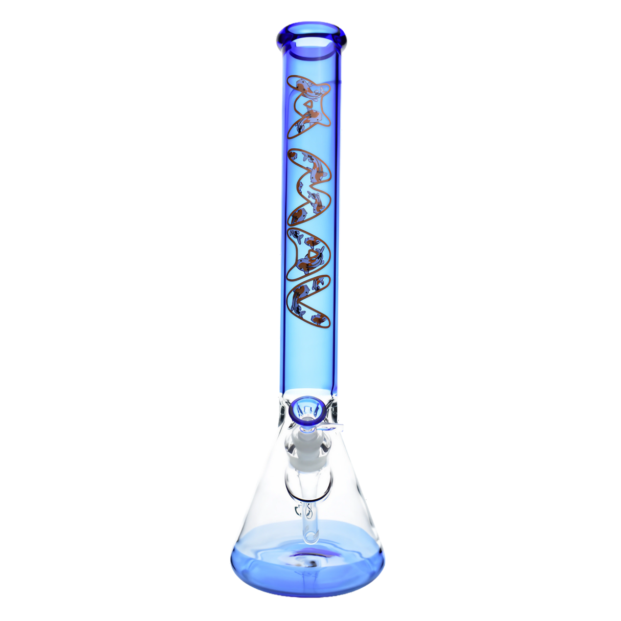 MAV Glass 18" Full Color Beaker Bong in Ink Blue Koi, Front View on White Background