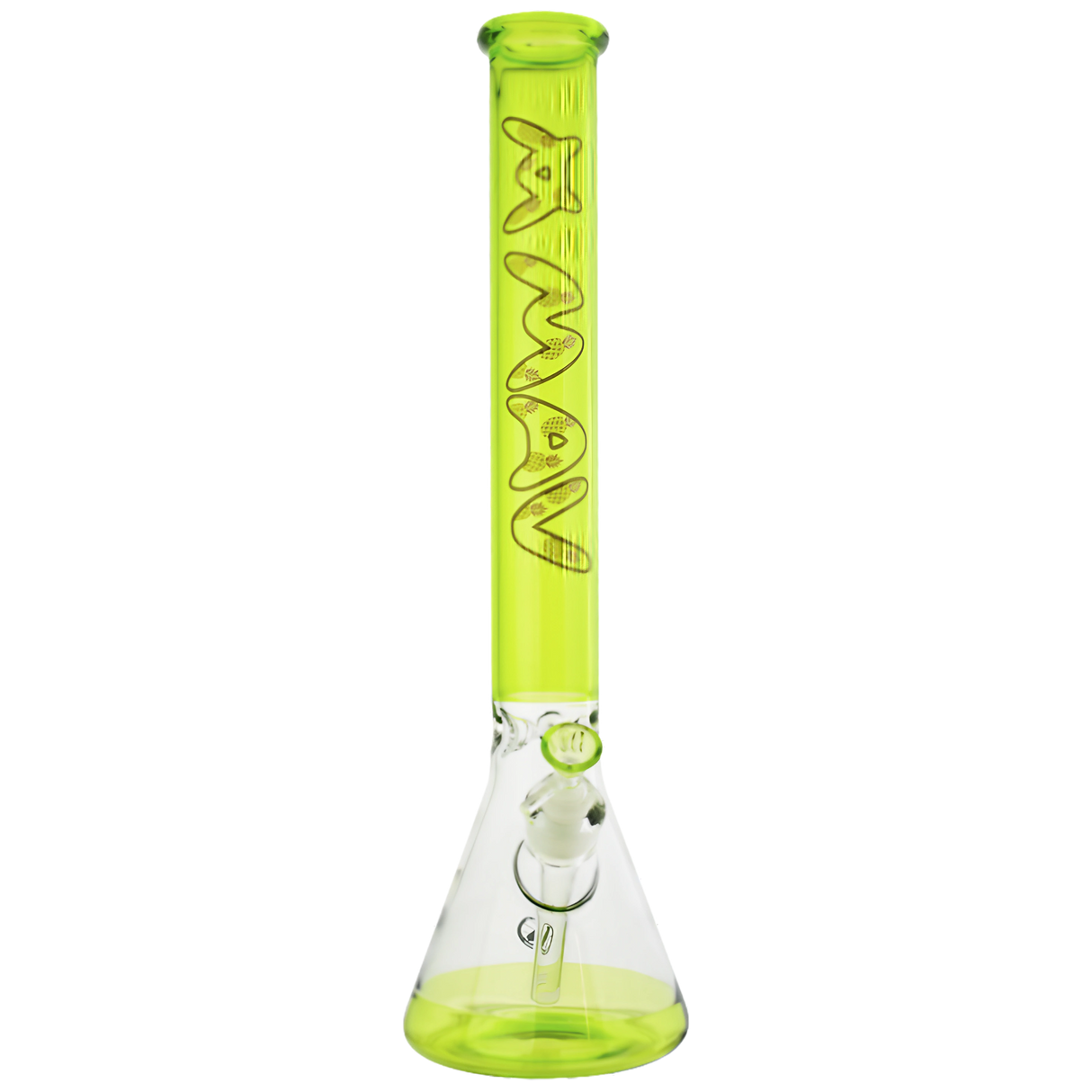 MAV Glass - 18" Full Color Beaker Bong in Neon Yellow, Front View on White Background