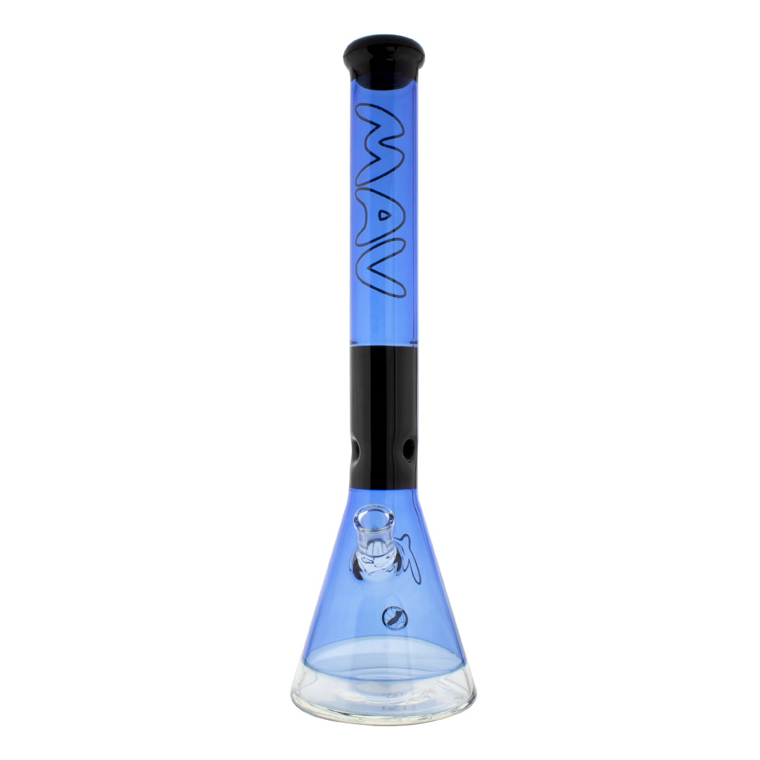 MAV Glass 18" Two-tone Zebra Beaker Bong in Blue with Deep Bowl - Front View