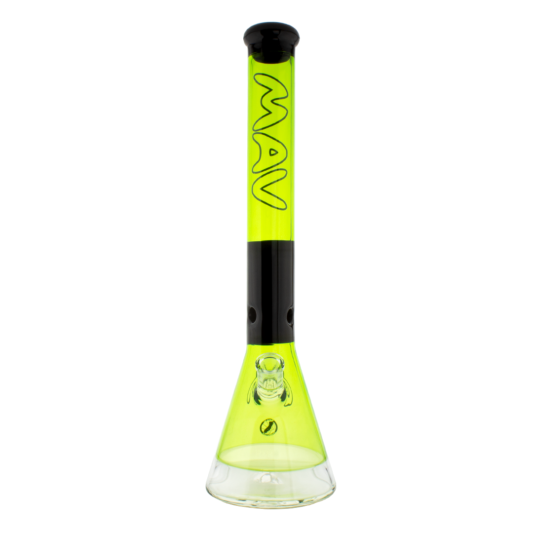 MAV Glass 18" Two-tone Zebra Beaker Bong in Neon Yellow & Black with 5mm Thickness