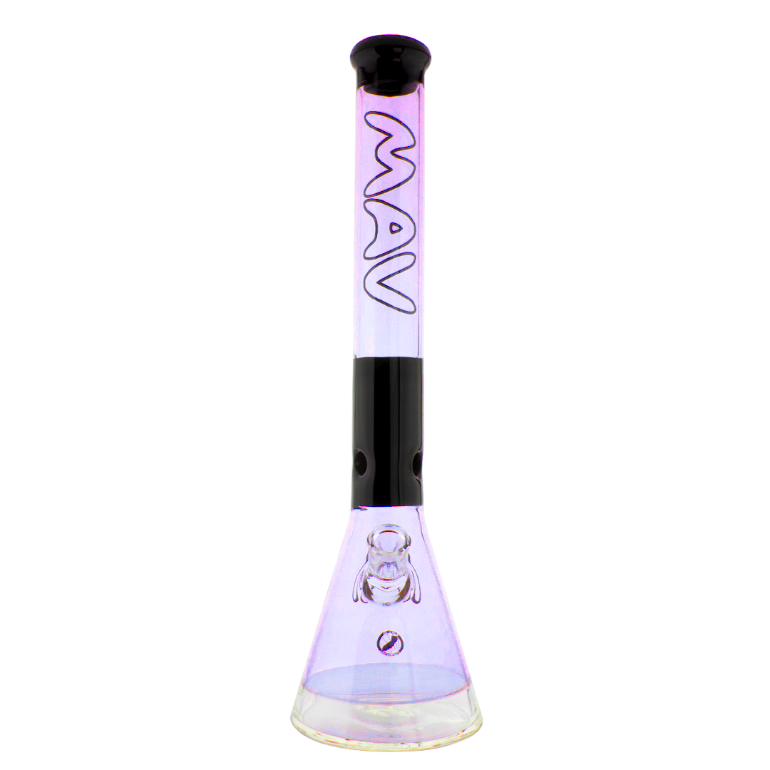 MAV Glass 18" Purple Two-tone Zebra Beaker Bong with Thick Glass and Deep Bowl
