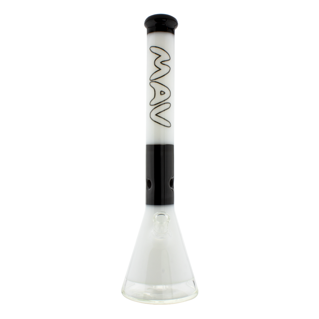MAV Glass 18" Two-tone Zebra Beaker Bong with thick 5mm glass and 50mm diameter, front view on white background