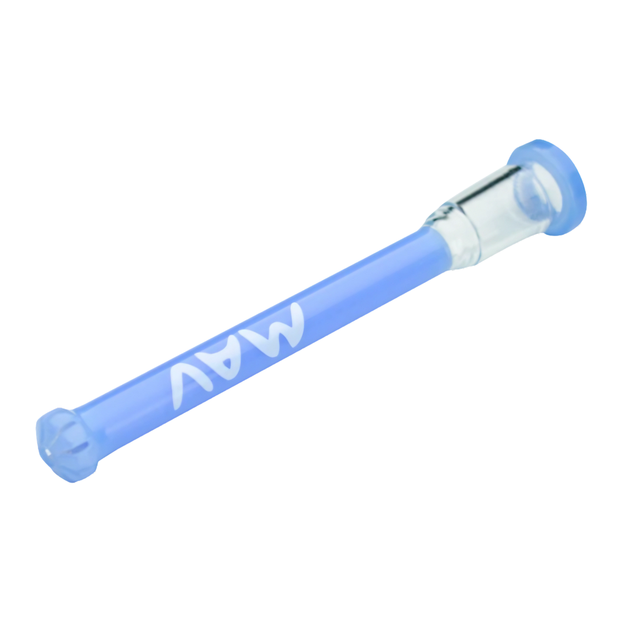 MAV Glass - 18mm To 14mm Blue Showerhead Downstem for Bongs, Front View on White Background