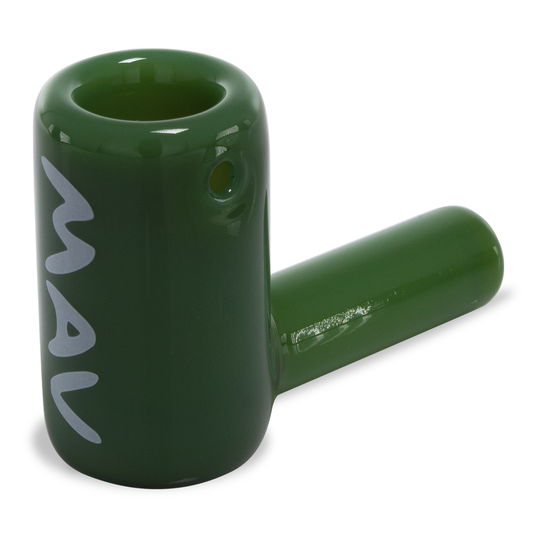 MAV Glass - Forest Green Mini Hammer Hand Pipe, 2.5" Borosilicate, Angled Side View