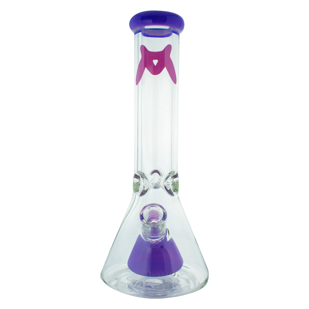 MAV Glass - 12" Purple Pyramid Beaker Bong, 7mm Thick, Front View on Seamless White Background