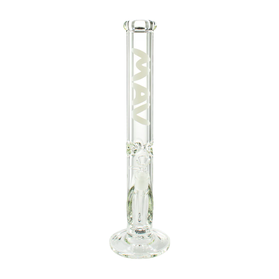 MAV Glass - 9mm Thick Straight Tube Bong, 18" Height, Front View on White Background