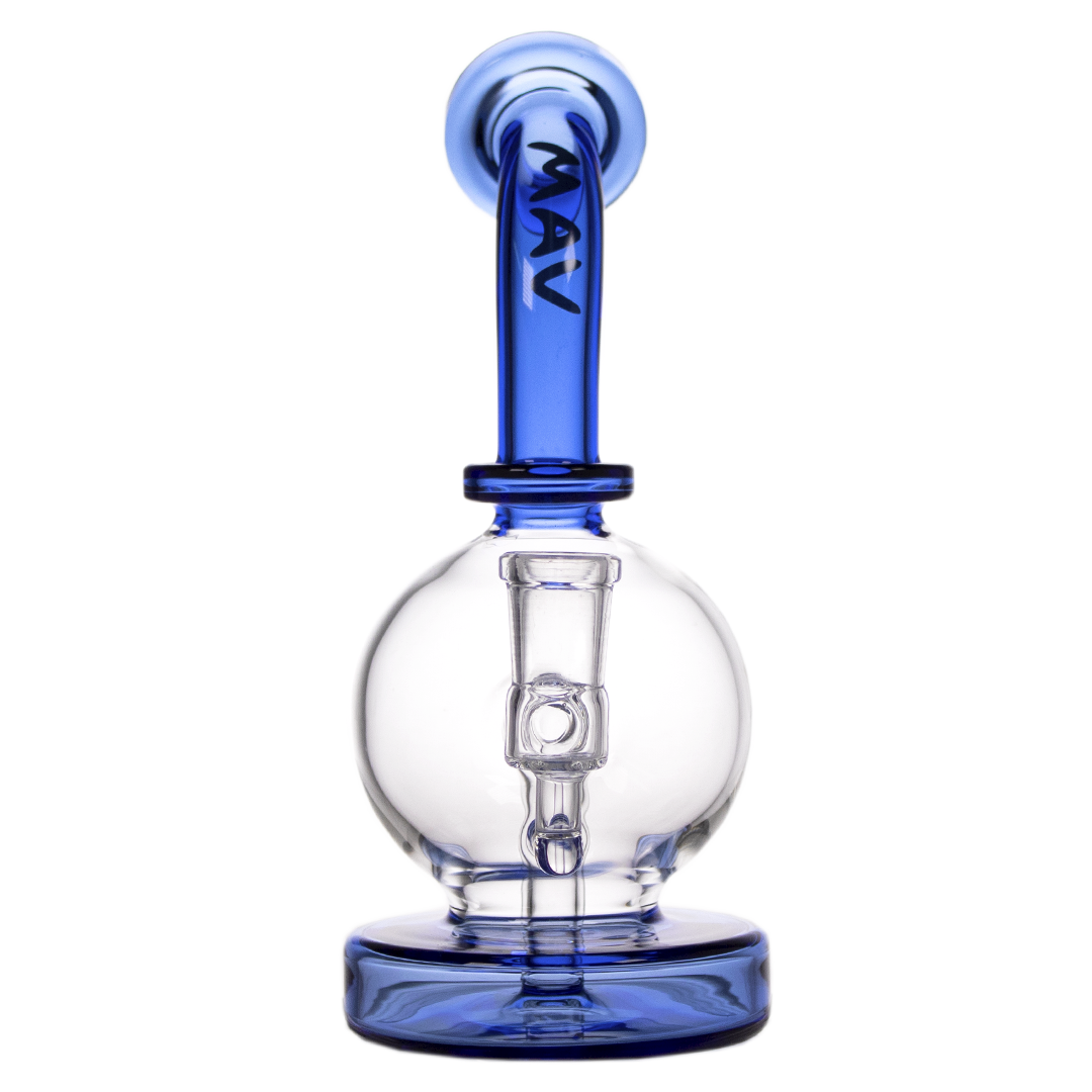 MAV Glass - Blue Bulb Rig with Glass on Glass Joint, Beaker Design, 7" Height - Front View