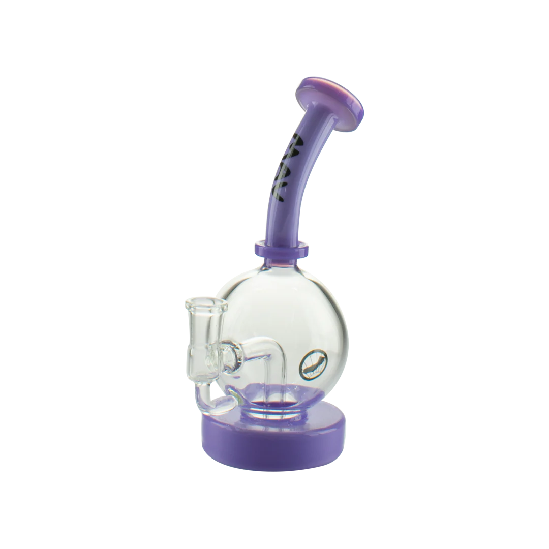 MAV Glass - Purple Bulb Rig with Glass on Glass Joint, 7" Beaker Design, Side View