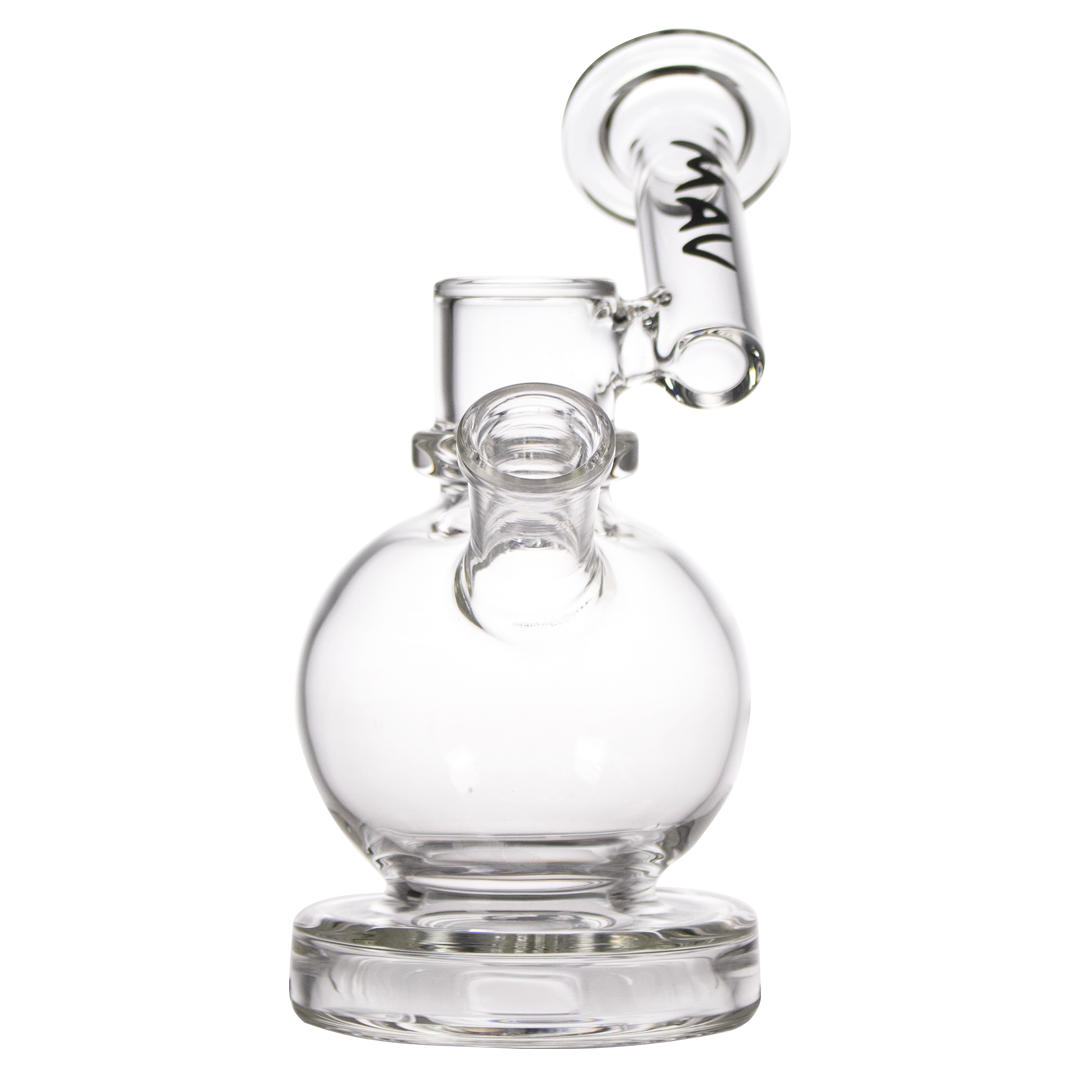 MAV Glass - Clear Bulb Sidecar Rig, 7" Height, 14mm Joint, Front View on White Background