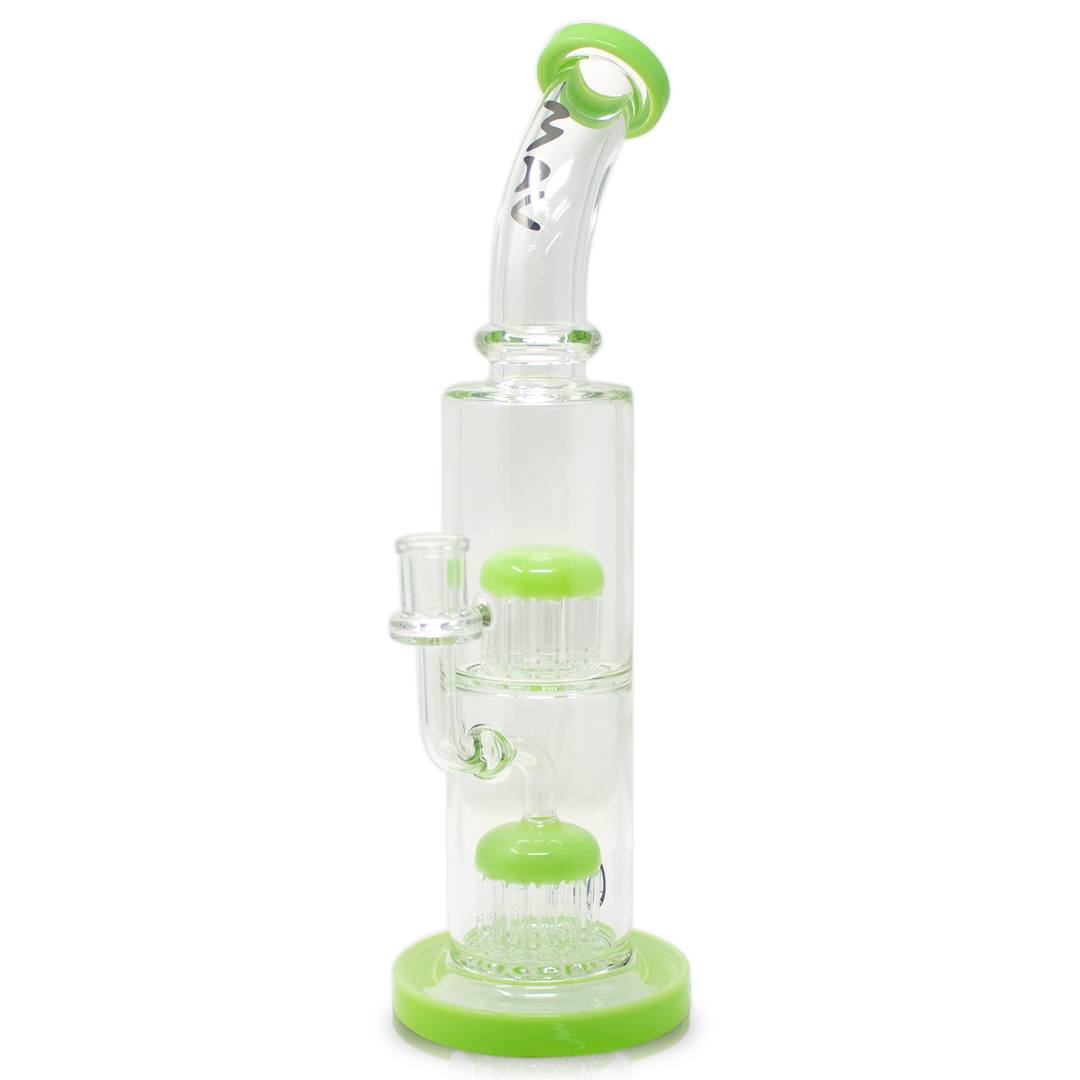 MAV Glass - Slime Green Double Arms Chamber Rig, 14" Height, 14mm Joint, Front View