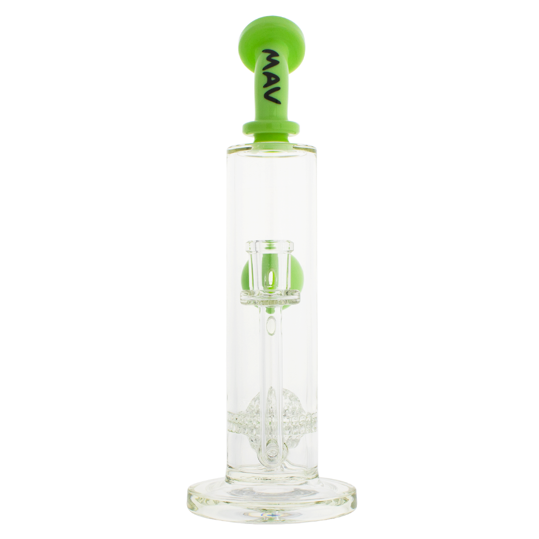 MAV Glass - Eureka Honeyball Disc With Ball Rig in Slime, 11" Tall, 14mm Joint, Front View