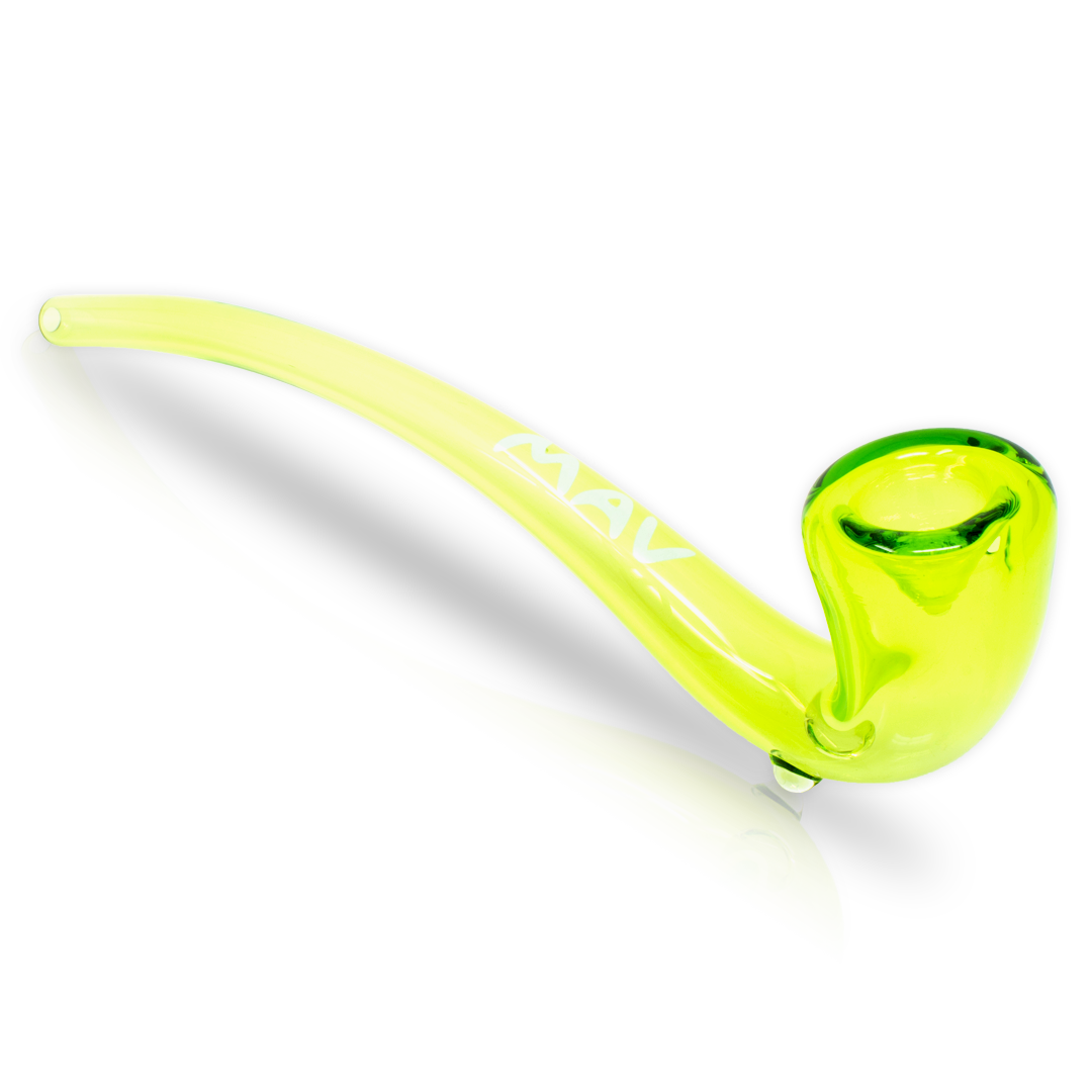 MAV Glass - 10" Borosilicate Gandalf Pipe in Neon Green, Side View on Black Background