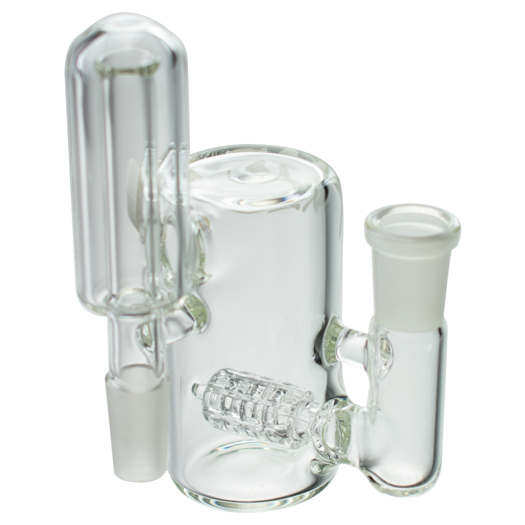 MAV Glass - Clear Inline Ash Catcher with 90 Degree Joint, 4" Height for Bongs