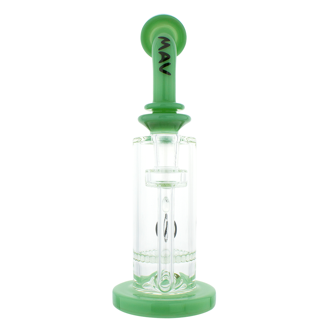 MAV Glass - Mini Bent Neck Honey Perc Bong in Seafoam, 9" with Honeycomb Percolator, Front View