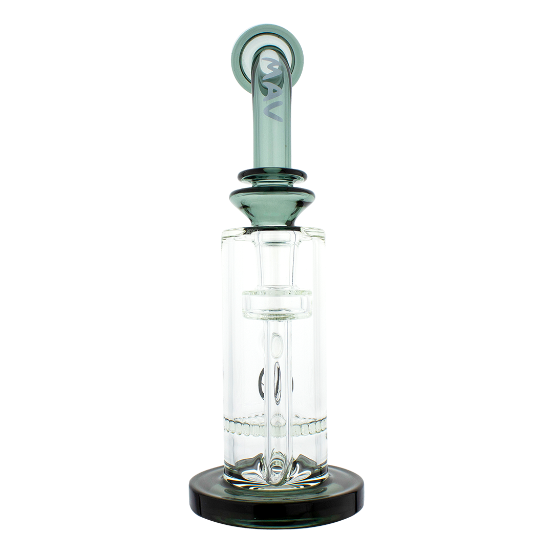 MAV Glass - Mini Bent Neck with Honeycomb Perc, 9" Beaker Bong, Front View on White