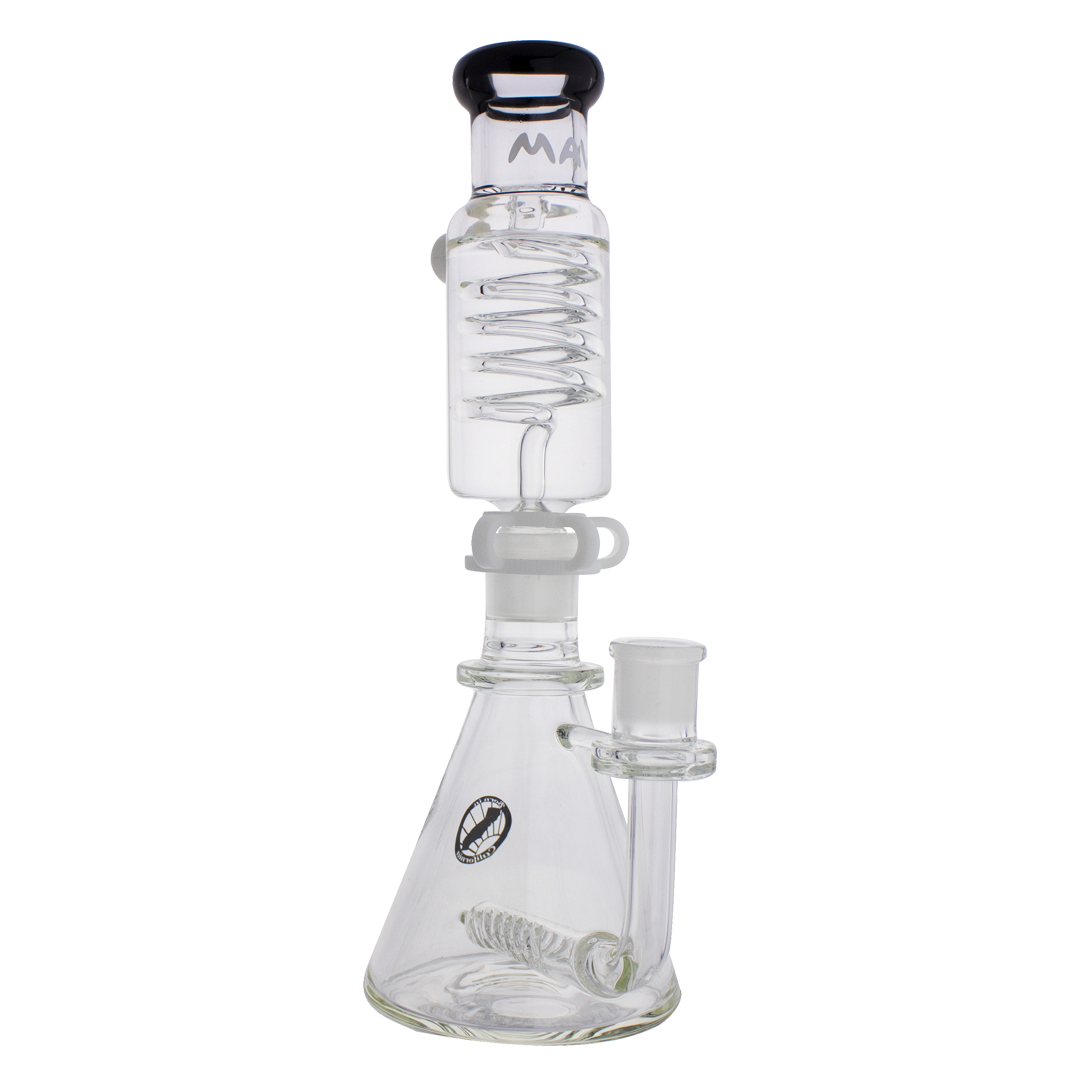 MAV Glass - Mini Inline Freezable Coil Bong in Black, Beaker Design, 10" Tall