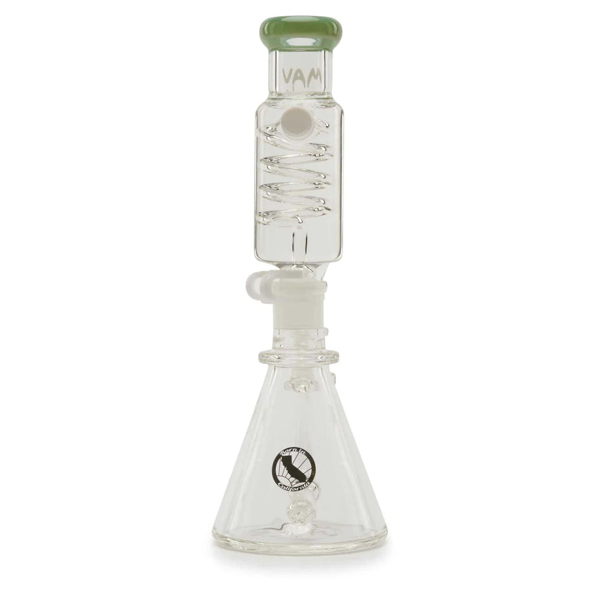 MAV Glass - Mini Inline Freezable Coil Bong with Beaker Base in Green, Front View