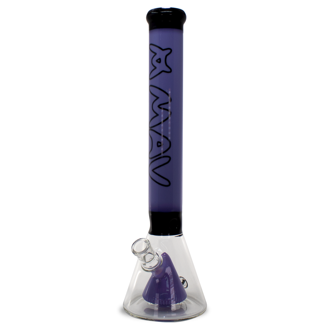 MAV Glass 18" Pyramid Beaker Bong in Black/Purple with Slitted Percolator, Front View