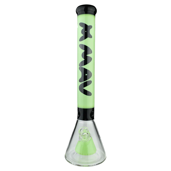 MAV Glass - 18" Pyramid Beaker Bong in Slime/Black with Slitted Pyramid Percolator - Front View