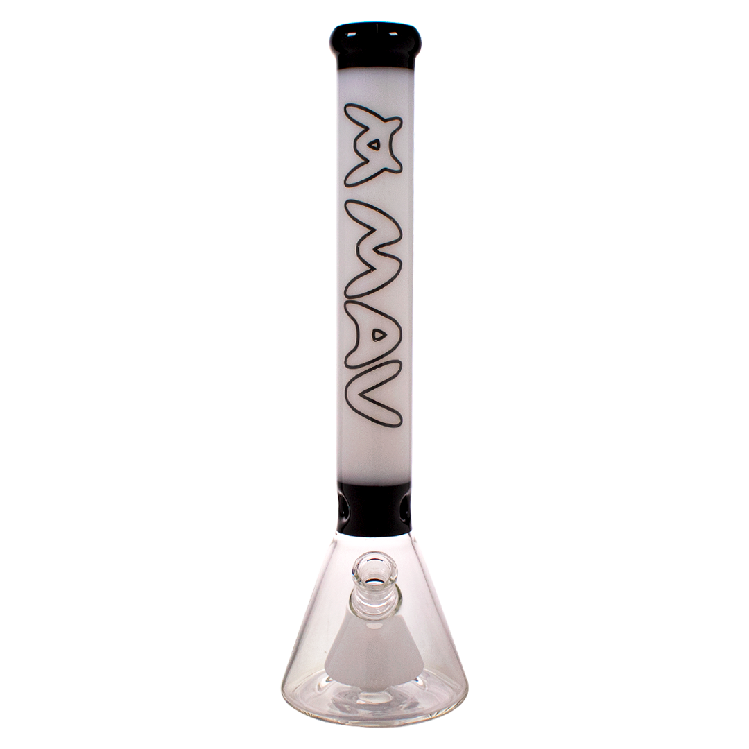 MAV Glass 18" Pyramid Beaker Bong in White with Slitted Pyramid Percolator - Front View