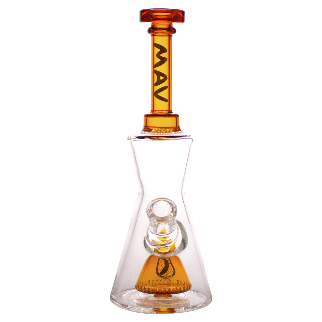 MAV Glass - Amber Pyramid Hourglass Bong with Slitted Pyramid Percolator - Front View