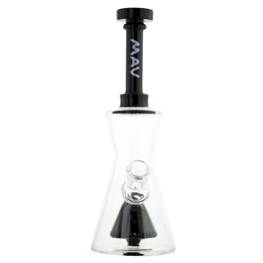 MAV Glass - Pyramid Hourglass Bong with Slitted Pyramid Percolator, 18-19mm Joint, Front View, Black Variant